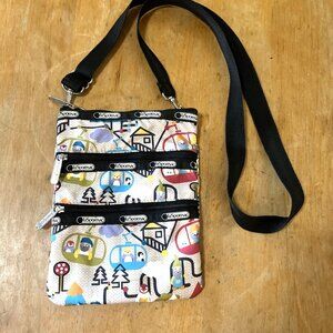 LeSportsac Crossbody Adjustable 3 Zipper Mountain Life Purse Bag 9x7” Crossbody